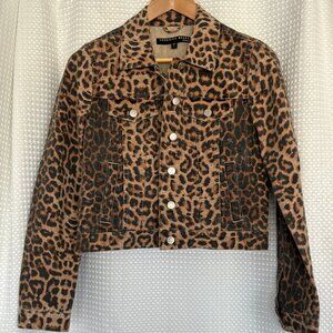 Veronica Beard Leopard Animal Print Jean Jacket